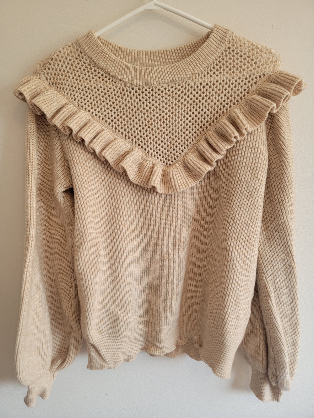 Molly Bracken Cream Ruffle Yoke Knit Sweater